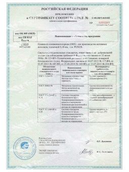 Приложение к сертификату соответствия PONGS - Сертификаты компании Tpotolok.ru на установку и качество продукции